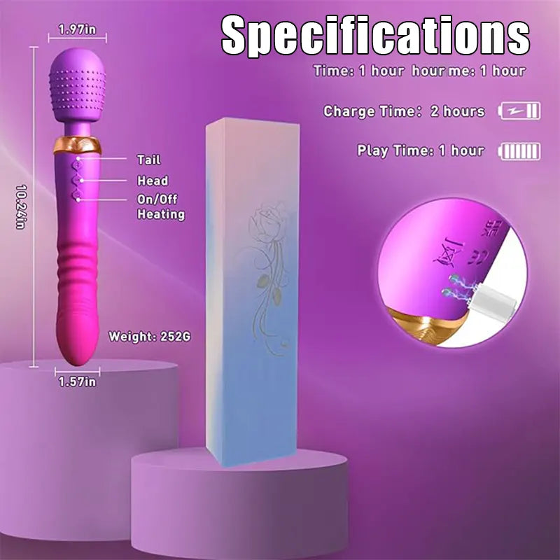 Heated Scepter Vibrator with Thrusting Dildo