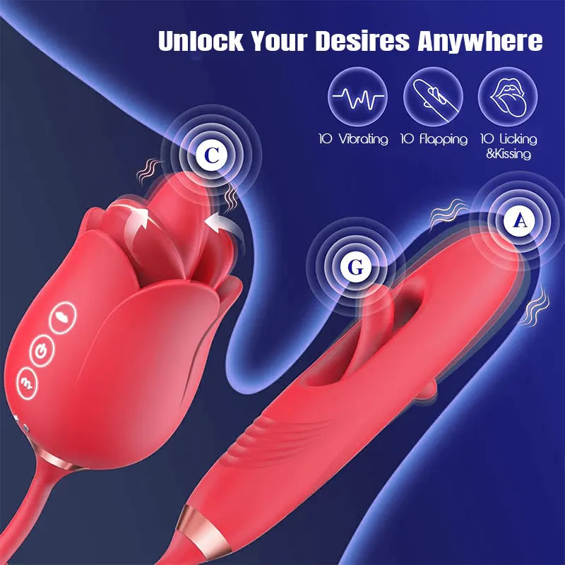 Rose Licking and Vibrating Dildo