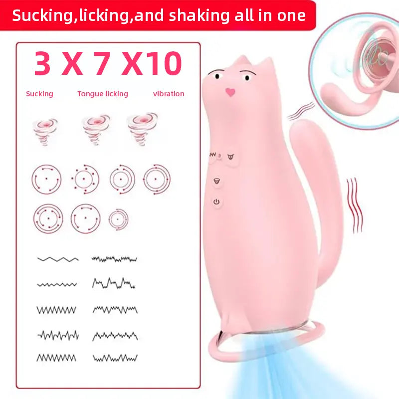 Cat Vibrator with Suction and Tongue