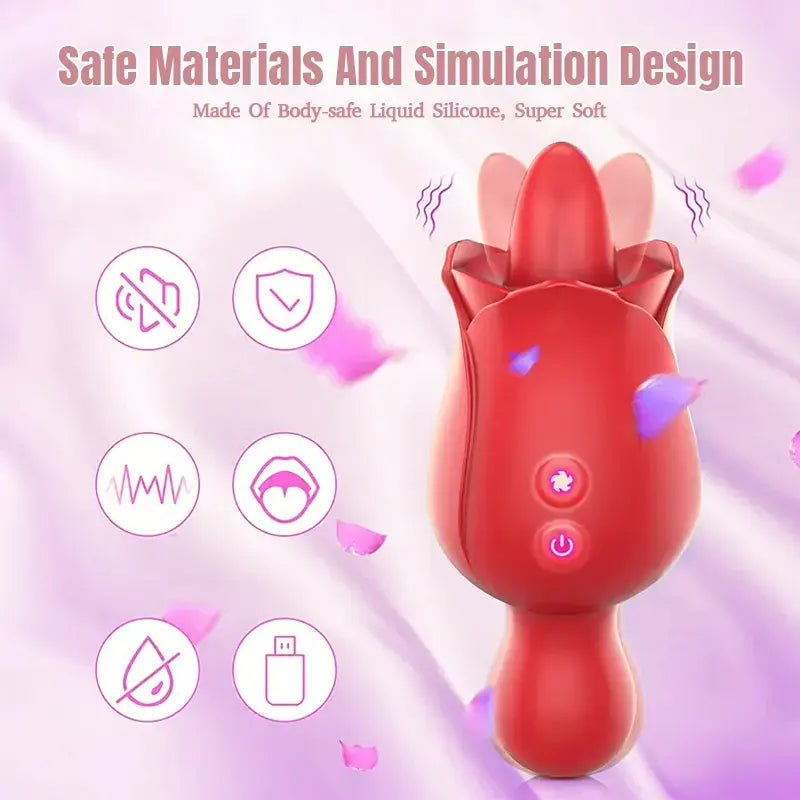 Rose Vibrating G-Spot Tongue Licker Masturbator