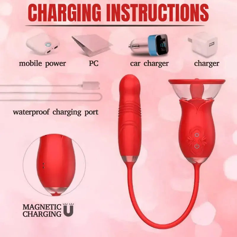 Rose Thrusting Toy with Sucking & Vibration
