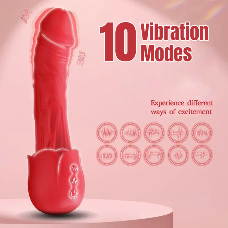 Rose Shaped Dildo - Waterproof & Heating