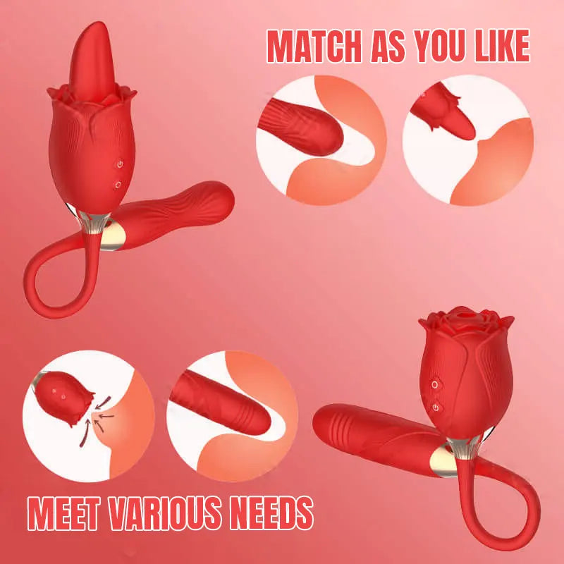 Detachable 2-in-1 Rose Vibrator - 10 Speeds