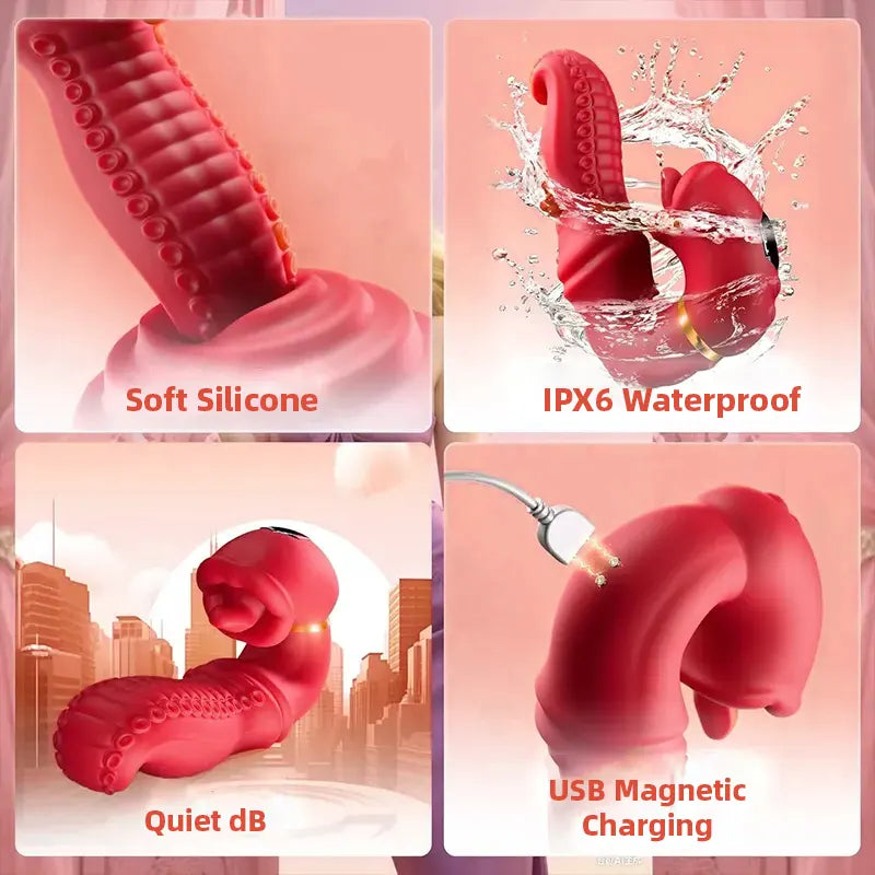 Rose Dual Vibrator with Tongue Tip