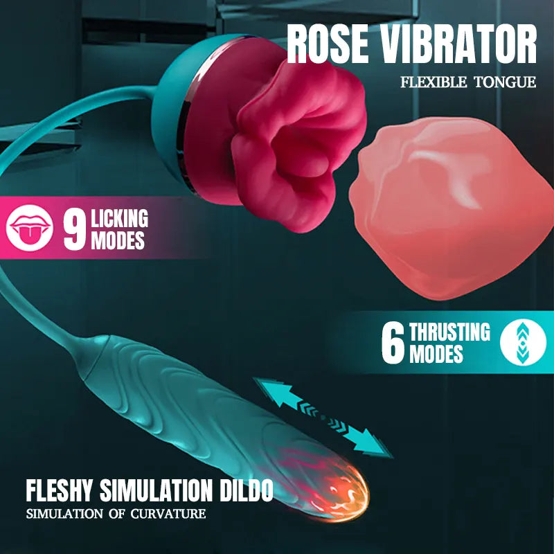 Mouth-Shaped Rose Vibrator with Dildo
