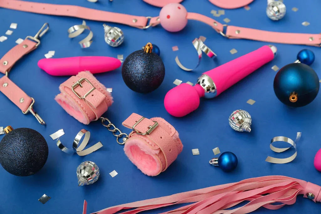 Blue background and pink sex toys