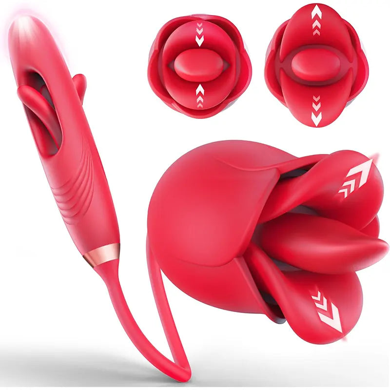 Rose Licking and Vibrating Dildo