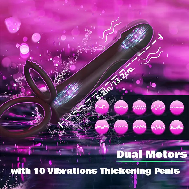 Vibrating Strap-On with Anal Dildo Ring