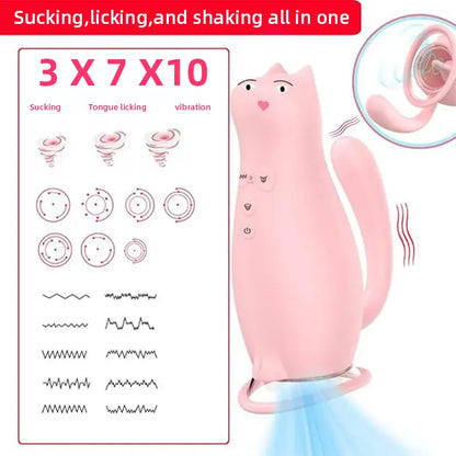 Cat Vibrator with Suction and Tongue