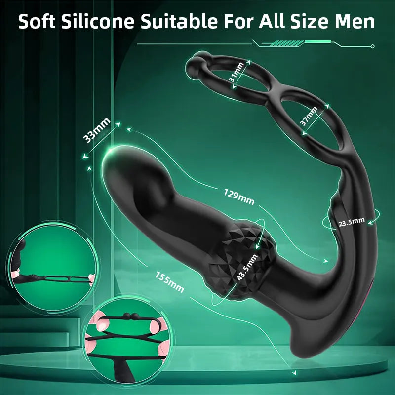 Prostate Vibrator with Dual Cock Rings