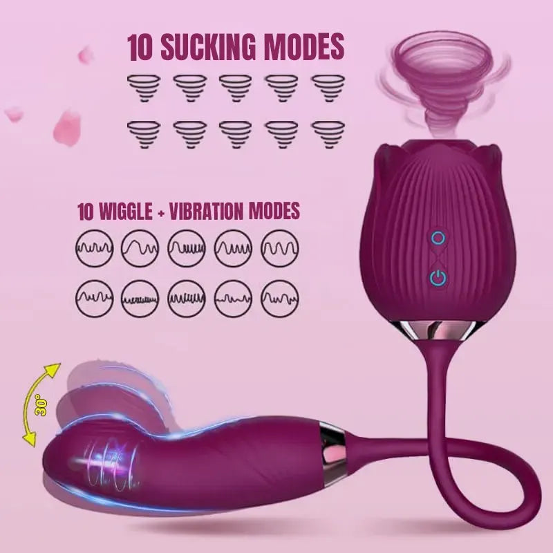 Rose Vibrator with Dildo & Suction