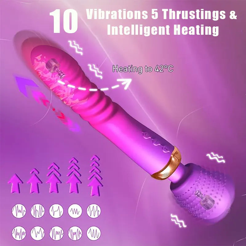 Heated Scepter Vibrator with Thrusting Dildo