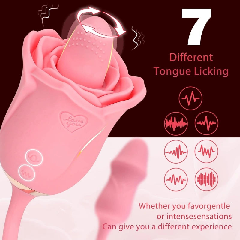 Rose Vibrator with Licking Tongue &amp; Dual Motors