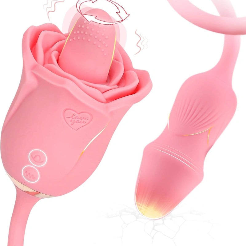 Rose Vibrator with Licking Tongue &amp; Dual Motors